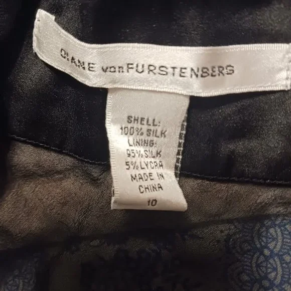 Diane von Furstenberg Black Silk V-neck sheer lace embellished blouse Sz 10 used - Picture 8 of 8